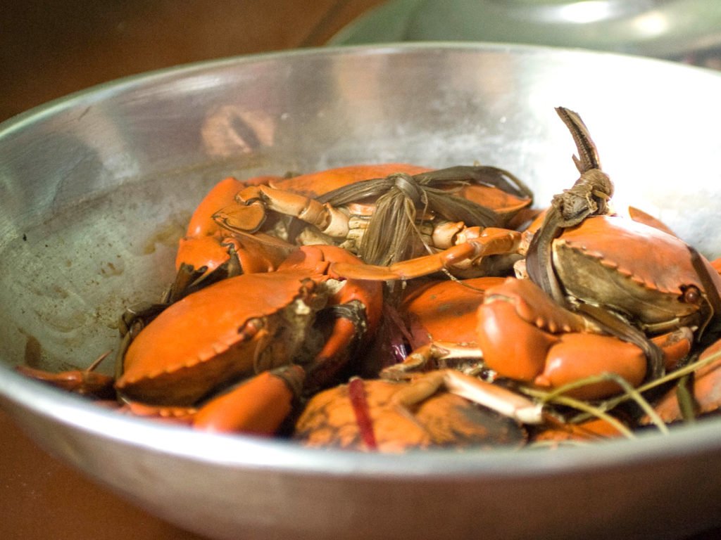 crabs in pan